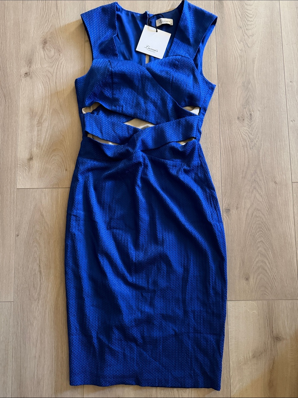 Textured Cobalt Cutout Midi Dress by Lumier by Bariano